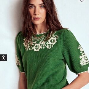 Boden Embroidered Short-Sleeve Sweater Tee